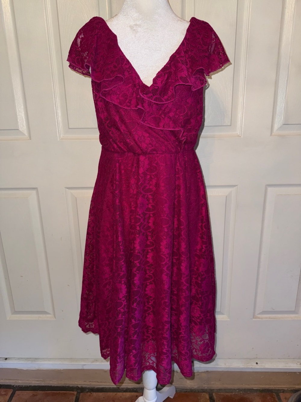 Torrid Berry Lace Surplice Bodice Skater Dress - Picture 4 of 8